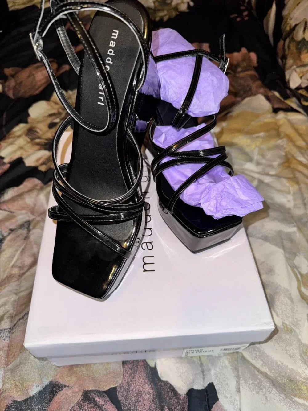 Madden Girl Krush Black Patent Platform Wedge Sandals - Size 9